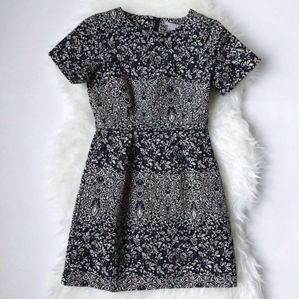 NWT H&M Blue Black White Jacquard Dress